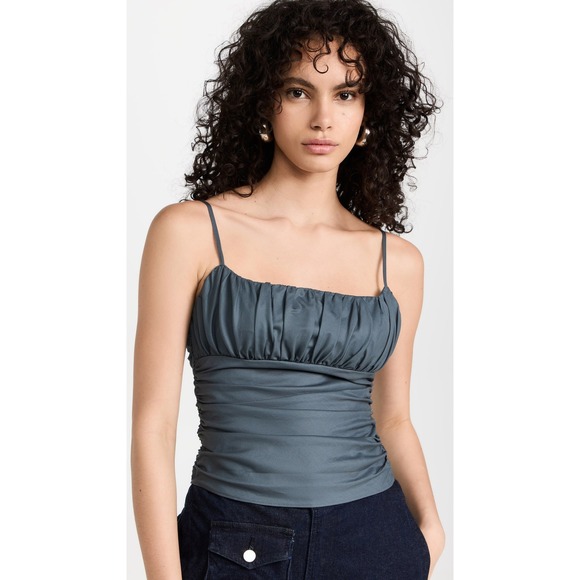 NWT NEW Reformation Cotton Tiana Ruched Tank Top Slate Gray Women's Size 12